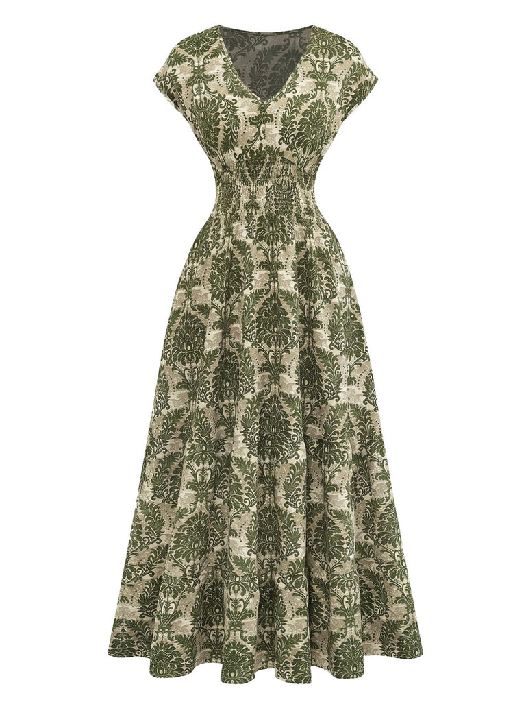 1950s Vintage Floral V Neck Dress