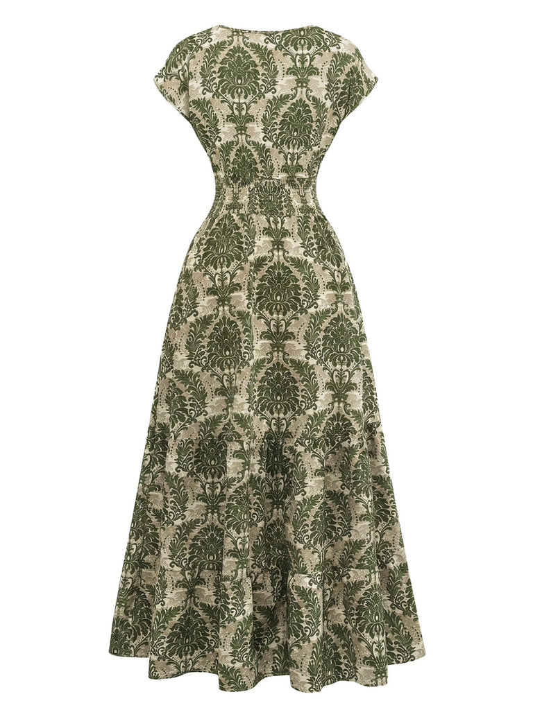 1950s Vintage Floral V Neck Dress