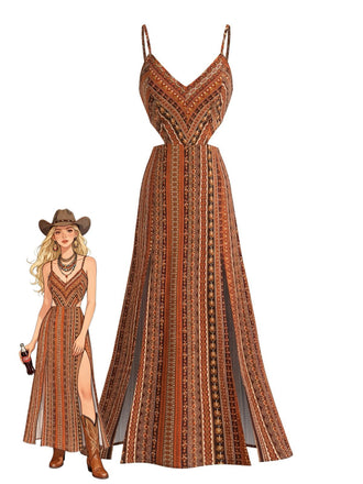1970s Boho Style Spaghetti Strap Maxi Dress