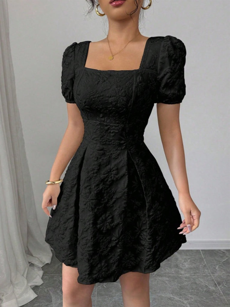 Black 1960s Square Neck Dress 2