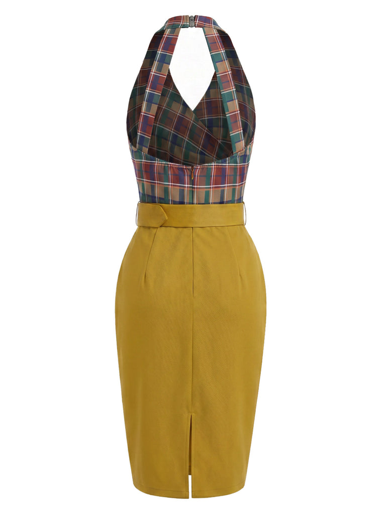 [Pre-Sale] 1960s Plaid Halter V Neck Dress 5