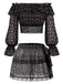 [Pre-Sale] 3PCS Black 1950s Ditsy Floral Lace Top & Maxi Skirt & Mini Skirt