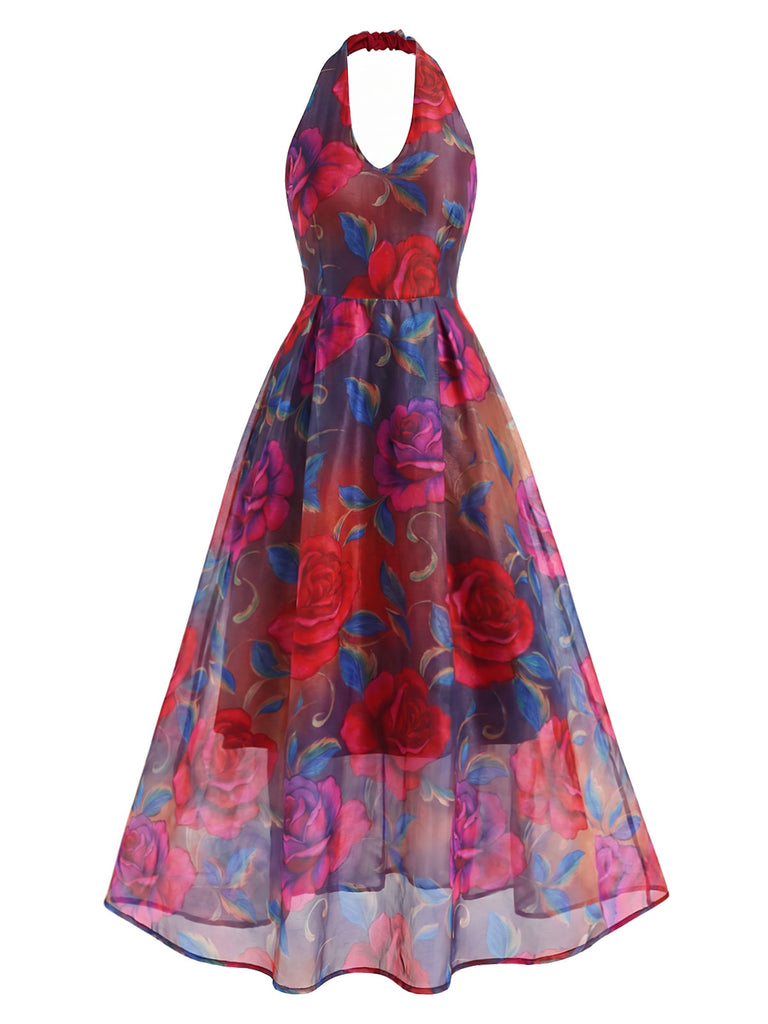 [Pre-Sale] 1950s Floral Halter V Neck Dress 3