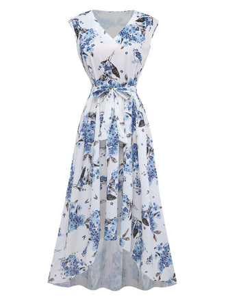 White 1950s Floral V Neck Dress 2