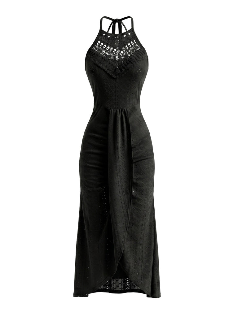 1960s Crochet Halter Cutout Dress