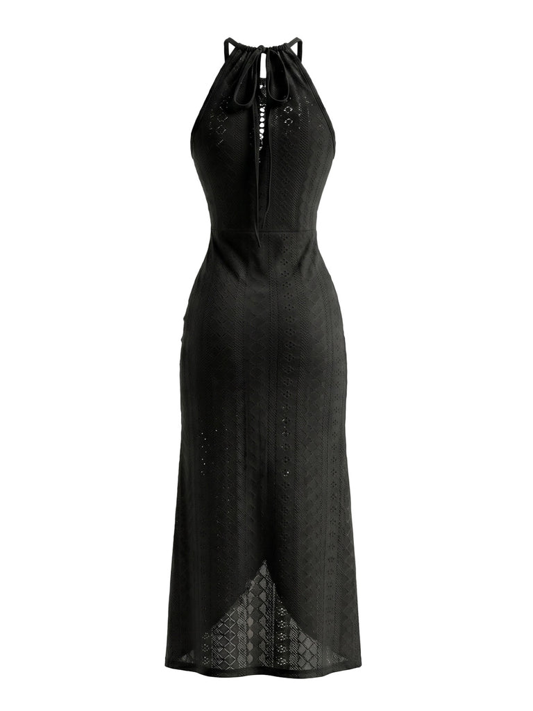 1960s Crochet Halter Cutout Dress