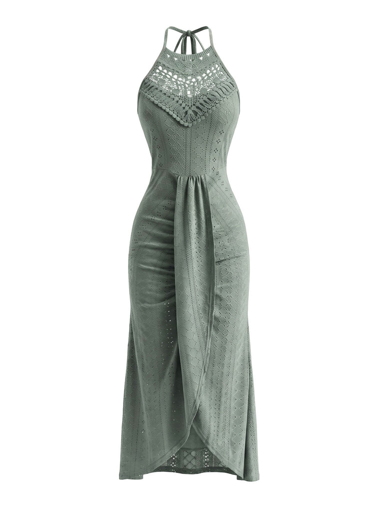 1960s Crochet Halter Cutout Dress