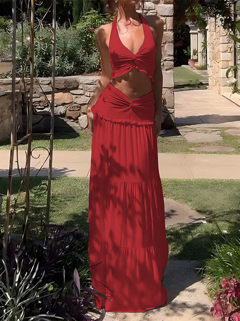 1930s Vintage Halter V Neck Two Piece Set 7
