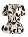 Beige 1940s V-Neck Leaf Print Puff Sleeve Blouse