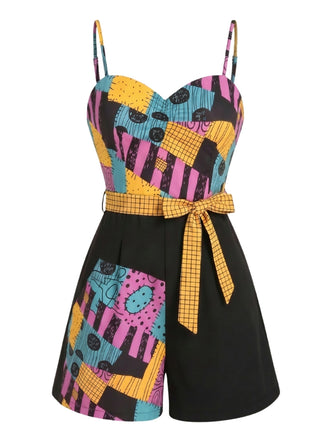 [Pre-Sale] Black 1940s Halloween Cosplay Patchwork Sally Romper