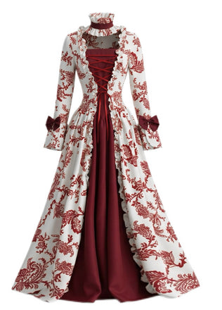 Red 1930s Rococo Floral Corset Ball Gown Dress