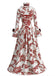 Red 1930s Rococo Floral Corset Ball Gown Dress