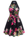 1950s Floral Print Tie Waist Halter Shirt Dress