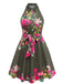 1950s Floral Print Tie Waist Halter Shirt Dress