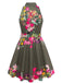 1950s Floral Print Tie Waist Halter Shirt Dress