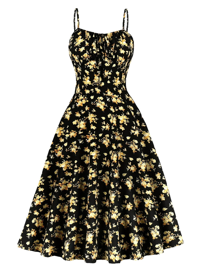 1940s Floral Spaghetti Strap Dress
