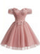 [Pre-Sale] Pink 1950s Floral Off-Shoulder Glitter Tulle Prom Dress, vintage dress, retro fashion, rockabilly, pin-up fashion - perfect for women who love vintage and retro fashion