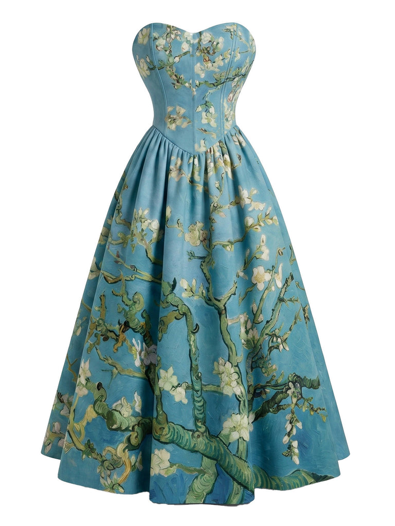 [Pre-Sale] Pale Green 1950s Water Lily Sweetheart Strapless Dress