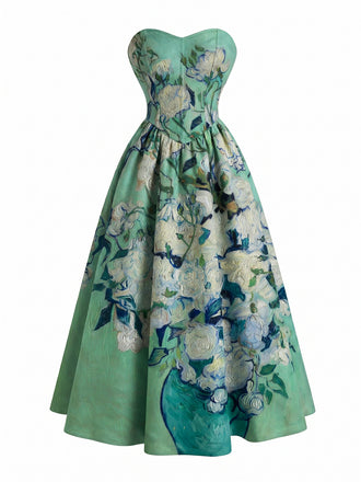 [Pre-Sale] Pale Green 1950s Water Lily Sweetheart Strapless Dress