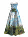 Blue 1950s Water Lily Sweetheart Strapless Dress