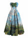 Blue 1950s Water Lily Sweetheart Strapless Dress