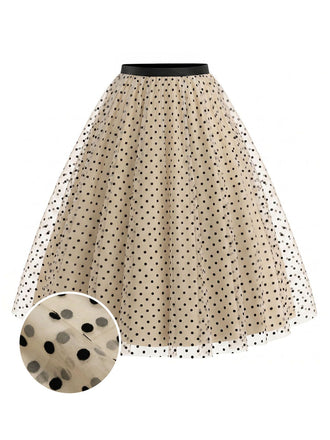 [Pre-Sale] Beige 1950s Polka Dot Tulle Swing Skirt