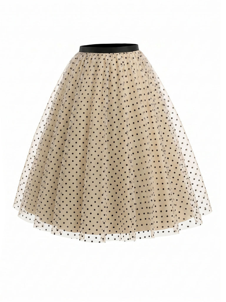 [Pre-Sale] Beige 1950s Polka Dot Tulle Swing Skirt