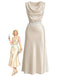 [Pre-Sale] 3PCS Champagne 1920s Satin Cowl Neck Lace Waist Skirt Set