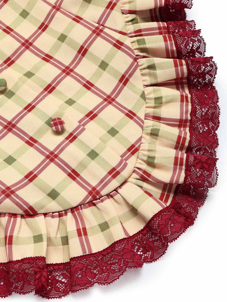 [Pre-Sale] Champagne 1940s Plaid Lace V Neck Two Piece Set 8