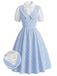 [Pre-Sale] Light Blue 1940s Plaid V Neck Dress