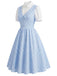 [Pre-Sale] Light Blue 1940s Plaid V Neck Dress 3