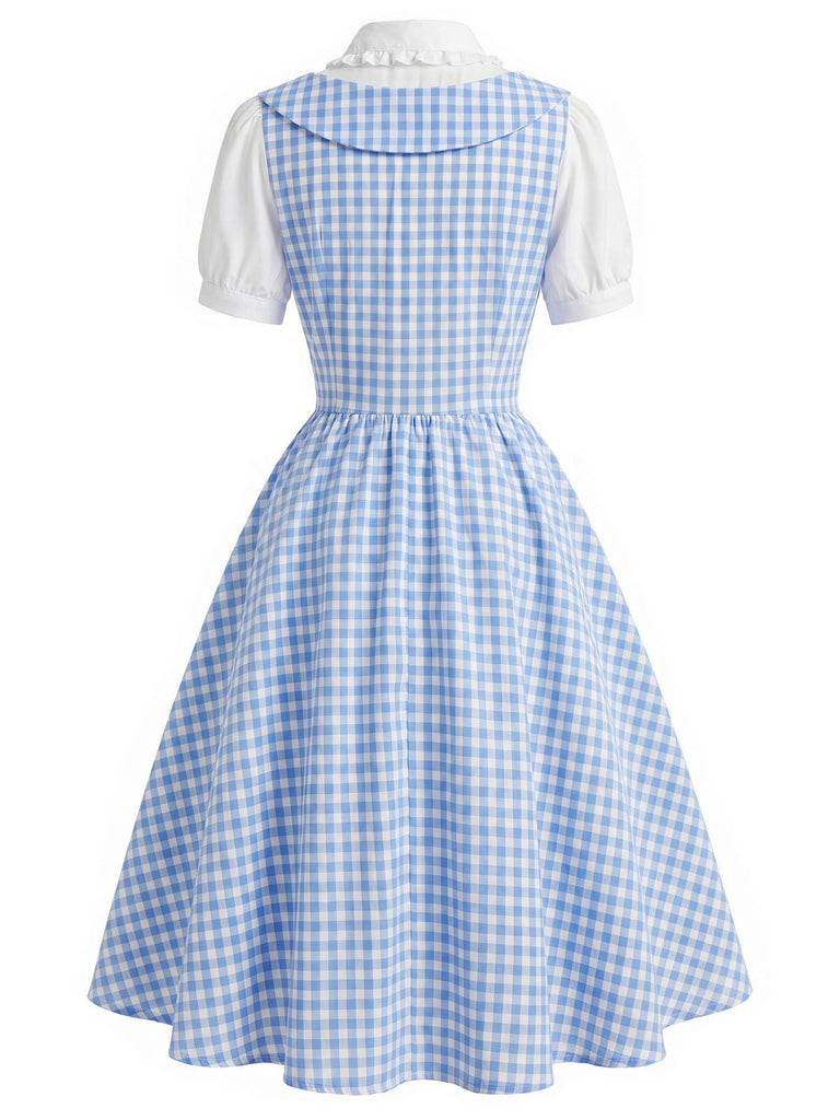 [Pre-Sale] Light Blue 1940s Plaid V Neck Dress 4