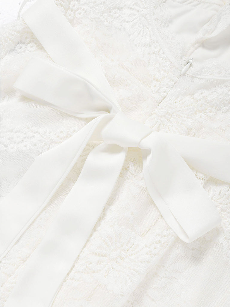 [Pre-Sale] White 1960s Lace V Neck Jumpsuit 5