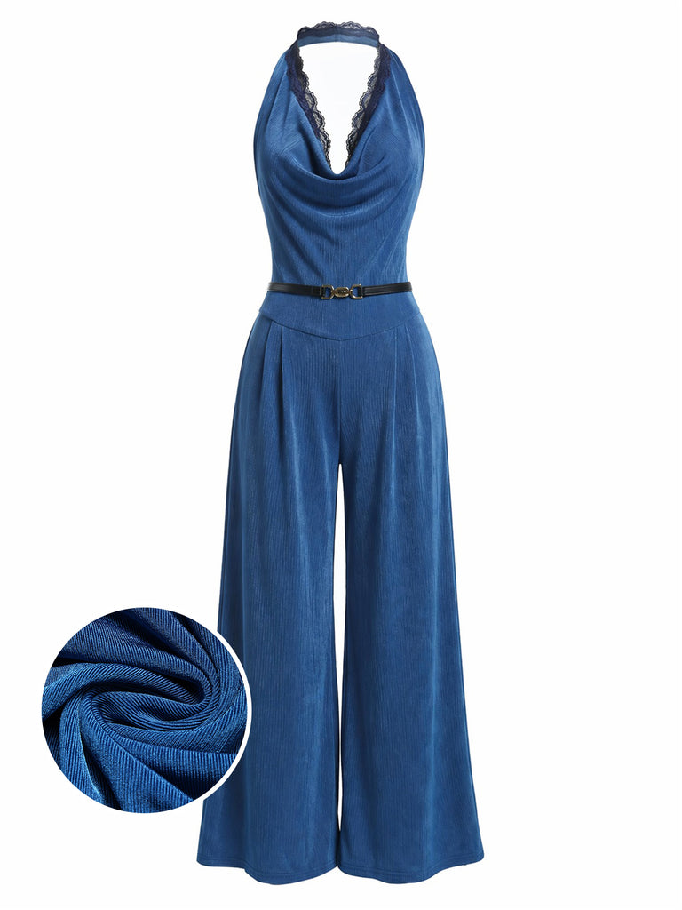 [Pre-Sale] Dark Cyan 1980s Lace V Neck Jumpsuit