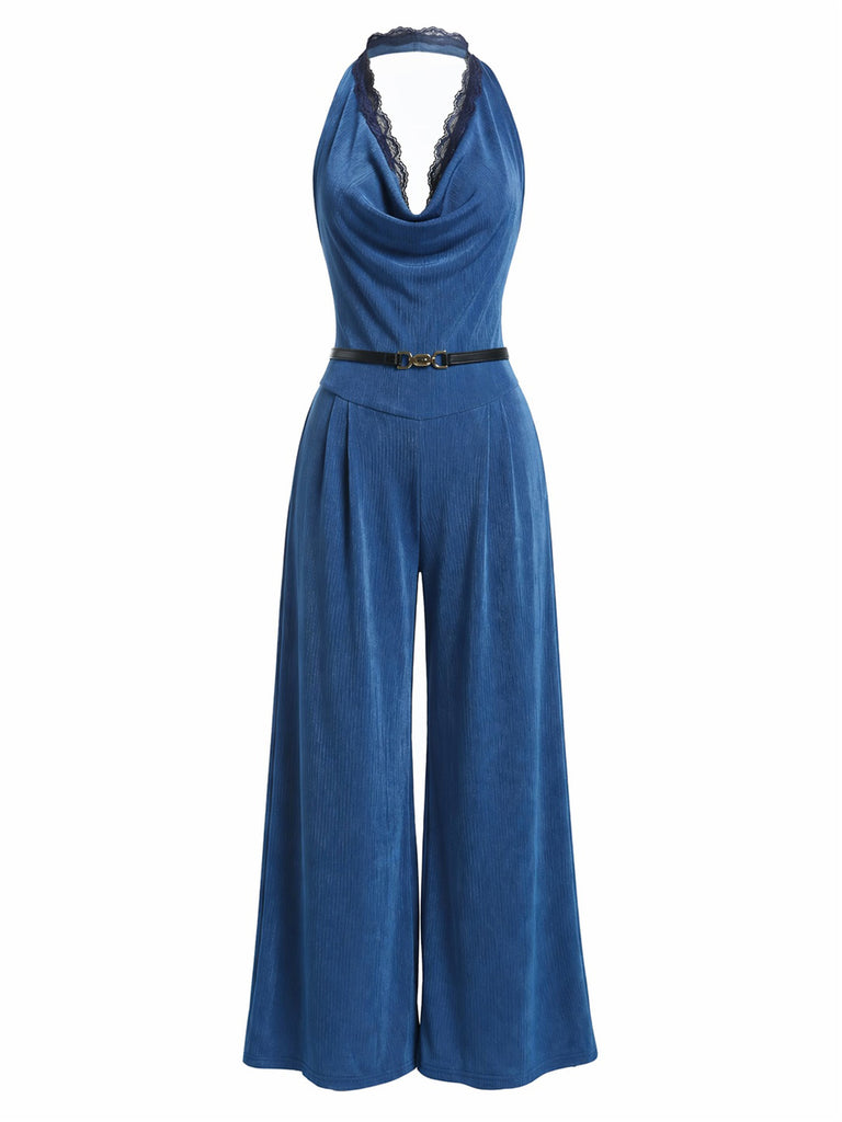 [Pre-Sale] Dark Cyan 1980s Lace V Neck Jumpsuit 2