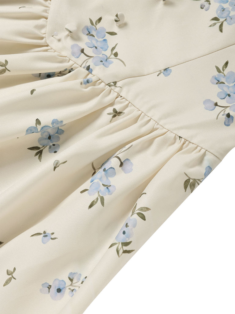 [Pre-Sale] Light Blue 1950s Polka Dot Floral Ruffle Dress 6