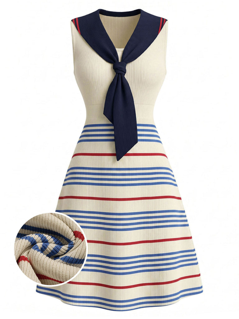 [Pre-Sale] Cream Color 1970s Striped Patchwork Dress