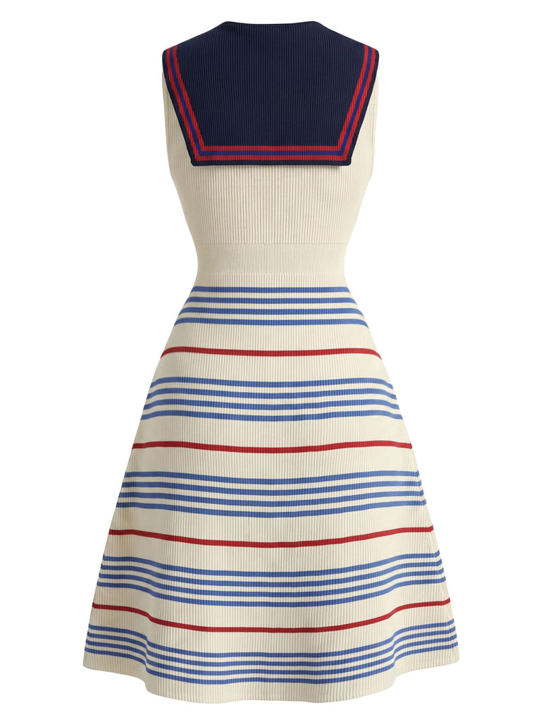 [Pre-Sale] Cream Color 1970s Striped Patchwork Dress 4