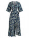 1970s Floral V Neck Vintage Dress