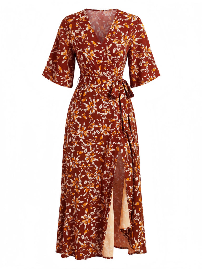 1970s Floral V Neck Vintage Dress 5