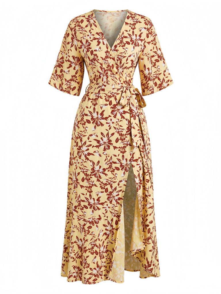 1970s Floral V Neck Vintage Dress 6