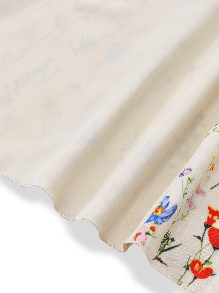 Elegant Beige 1970s Vintage Floral Dress 6