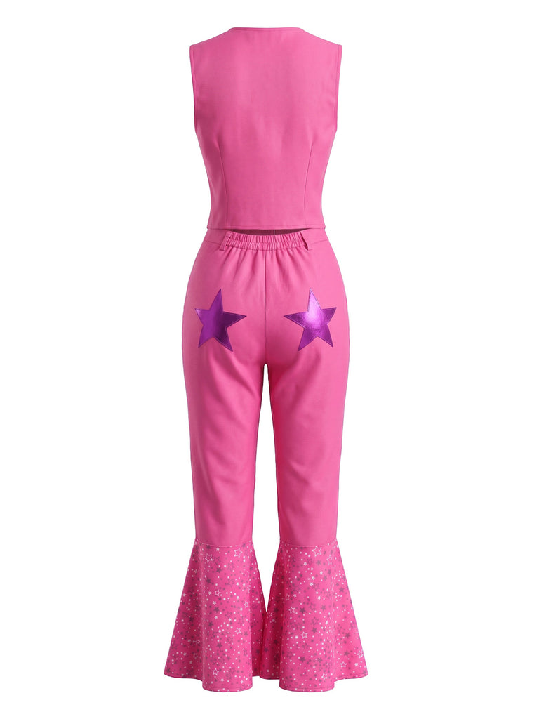 Pink 1970s Vintage V Neck Two Piece Set 3