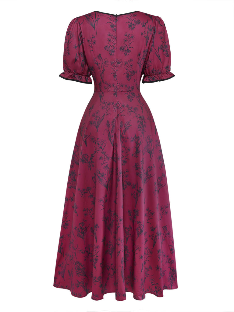 Wine Red 1940s Vintage Retro Dress 2