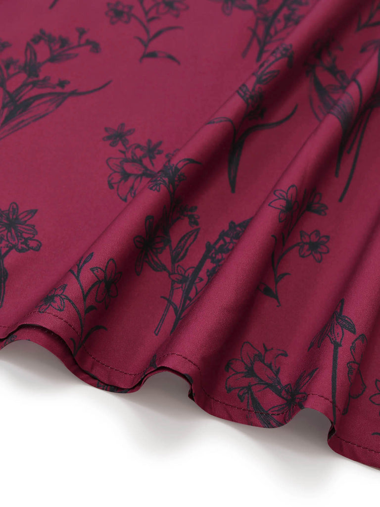 Wine Red 1940s Vintage Retro Dress 7