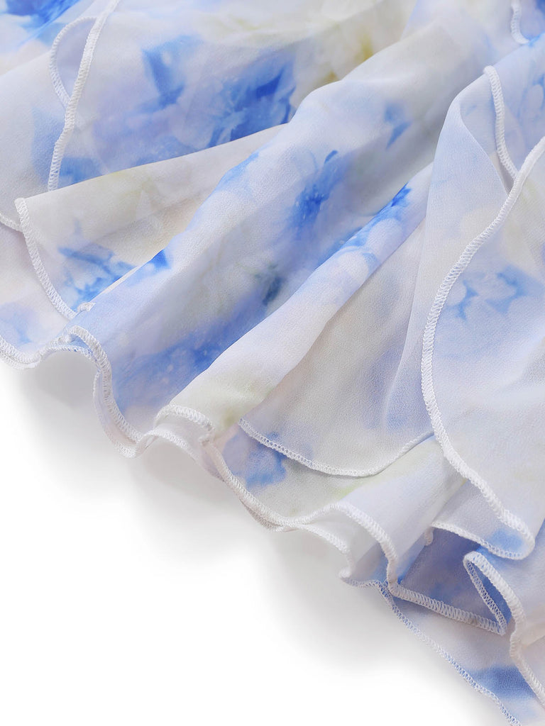 Blue 1930s Floral Vintage Classic Dress 7