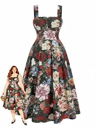 [Plus Size] Elegant Multicolor 1960s Vintage Floral Dress 1