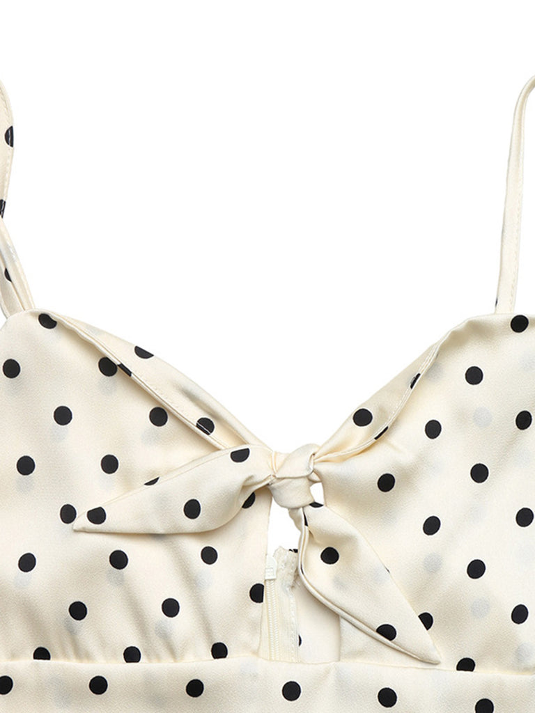 Beige 1940s Polka Dot Vintage Dress 4