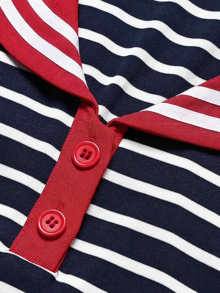 [Pre-Sale] Red & Blue & White 1950s Stripe Sailor Collar Sleeveless Top