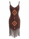 Brown 1960s Vintage V Neck Spaghetti Strap Dress 1